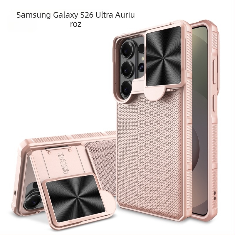 Carcasă Samsung Galaxy S26 Ultra din PC+TPU cu model pătrățos în carouri și suport rabatabil încorporat