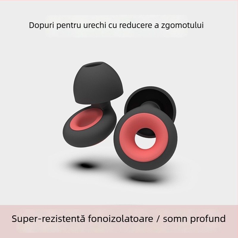 Protecții pentru urechi din silicon, negre și roșii, confortabile, reduc zgomotul pentru somn; forme: cerc, hexagon, stea cu cinci colțuri, pătrat