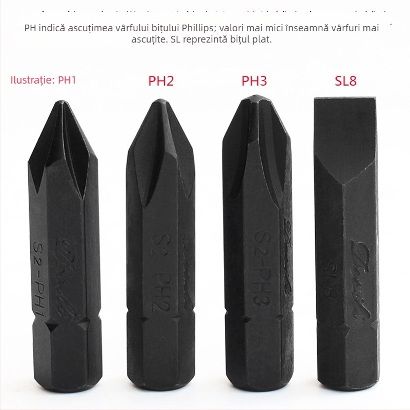 Yonai set de biti pentru șurubelniță cu impact – oțel S2, magnetice, cruce PH1 PH2 PH3 și bit drept, biți pneumatici pentru impact