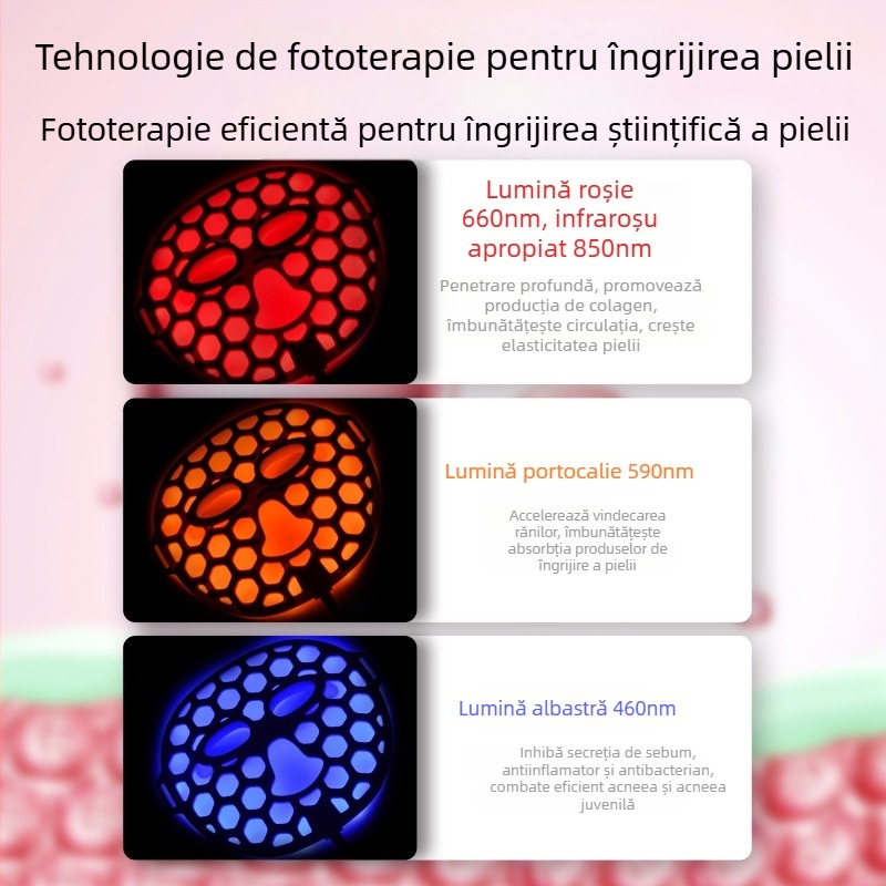 Dispozitiv de rejuvenare cu fotoni pentru uz casnic, cu LED roșu și albastru, mască facială pentru terapie cu LED