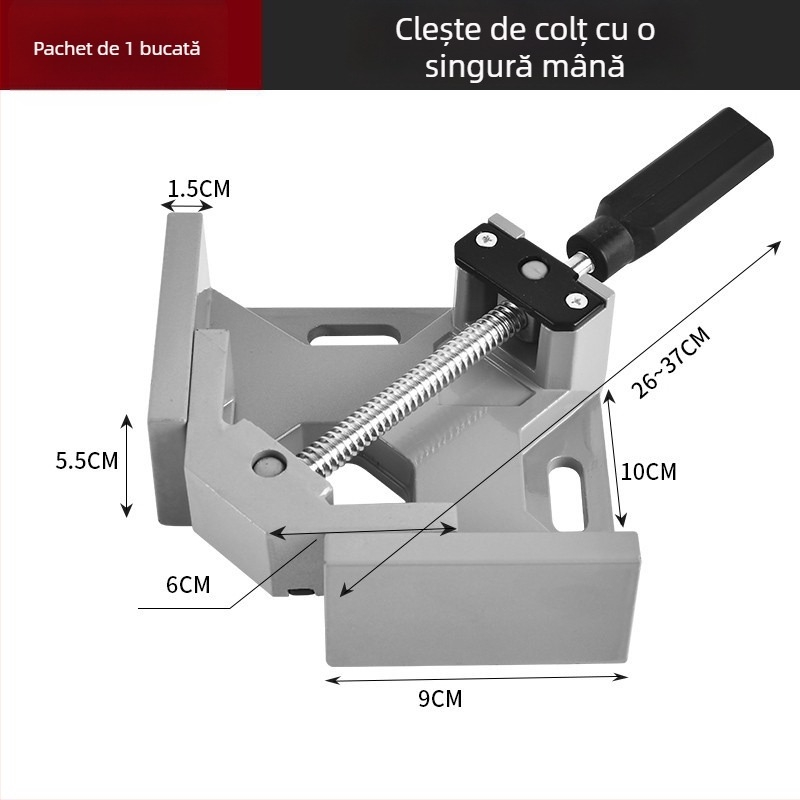 Clamă fixare unghiulară de 90° pentru sudură și tâmplă, din aluminiu