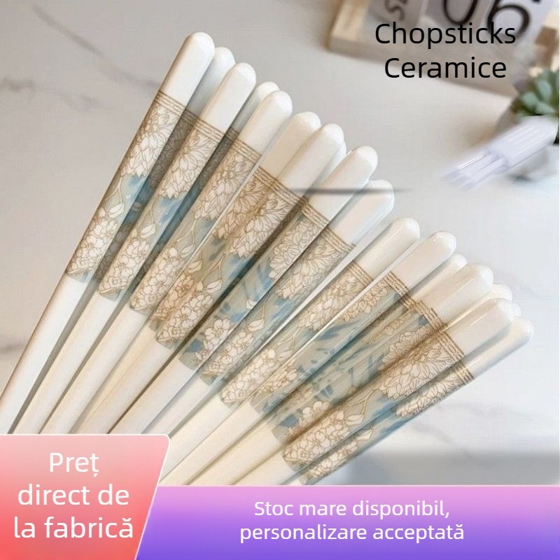 Bețișoare ceramice, 10 perechi, ușor de curățat, rezistente la mucegai, artă din porțelan, cutie cadou, stil chinezesc, fără ceară, protecție împotriva arsurilor