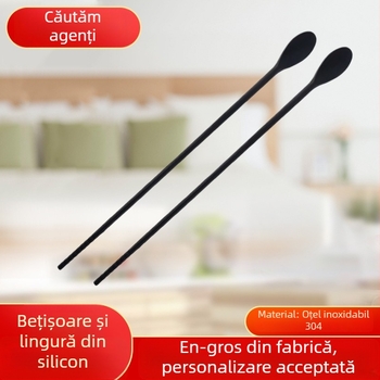 Bețișoare din silicon extinse și lingură, pentru băuturi și ceai cu lapte, rezistente la căldură, utilizare dublă