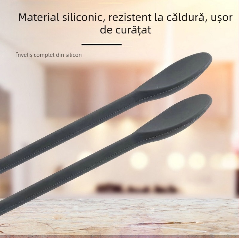 Bețișoare din silicon extinse și lingură, pentru băuturi și ceai cu lapte, rezistente la căldură, utilizare dublă
