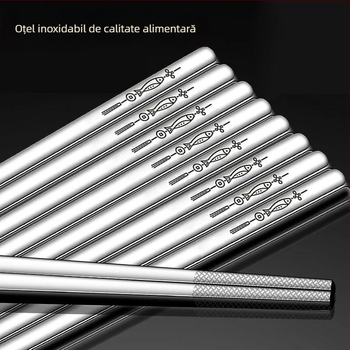 Bețișoare din oțel inoxidabil de înaltă calitate 316, design pătrat anti-ardere, finisaj lucios argintiu, set familial de 10 perechi, tacâmuri
