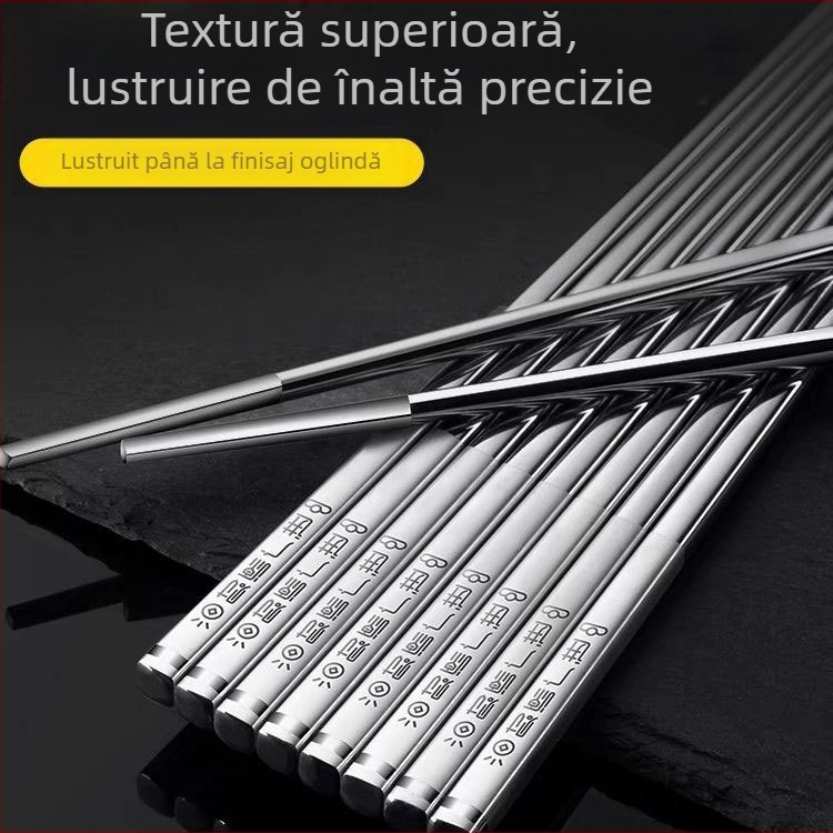 Bețișoare din oțel inoxidabil de înaltă calitate 316, design pătrat anti-ardere, finisaj lucios argintiu, set familial de 10 perechi, tacâmuri