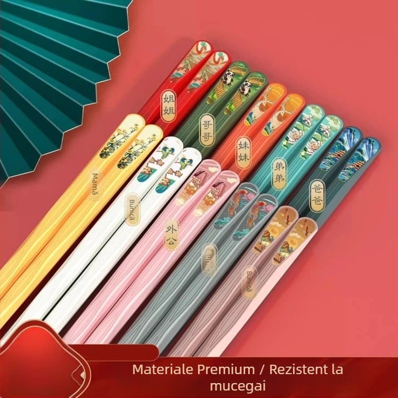 Set de bețișoare chinezești pentru uz casnic, bețișoare individuale de înaltă calitate pentru fiecare membru al familiei, set de familie din aliaj