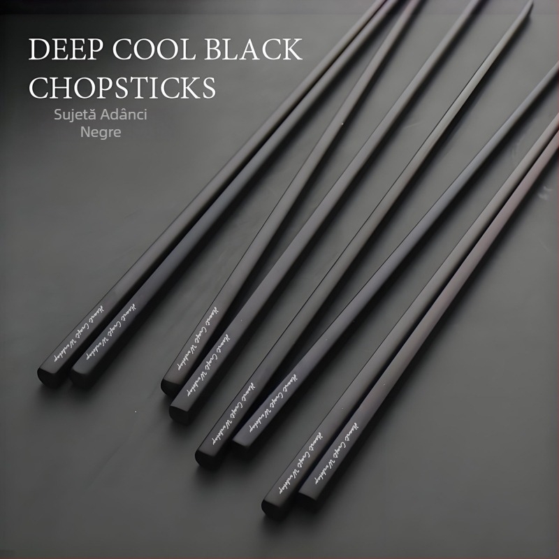 Bețișoare din oțel inoxidabil 304, stil japonez, design pătrat cu inscripții negre retro, antiderapante, rezistente la temperaturi înalte, pentru uz casnic și în restaurante