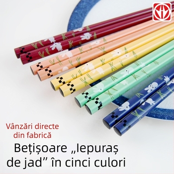 Bețișoare de lemn, set de cinci perechi, model iepure multicolor