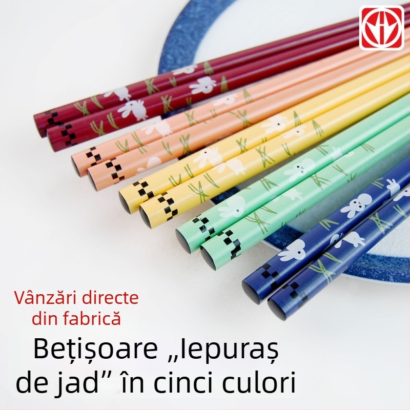 Bețișoare de lemn, set de cinci perechi, model iepure multicolor