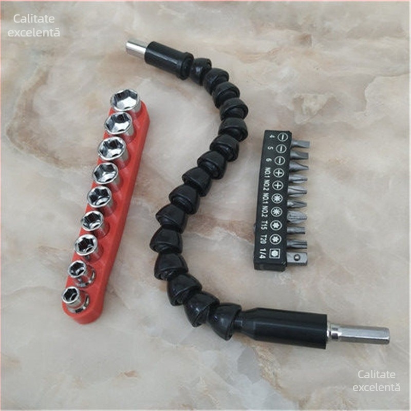 Șurubelniță universală cu clichet, cheie unghiulară în formă de L, ax flexibil, biți Philips, plat, Torx și hex, set de 513 piese cu biți și capete
