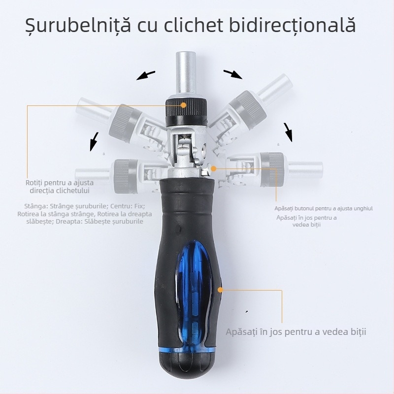 Șurubelniță universală cu clichet, cheie unghiulară în formă de L, ax flexibil, biți Philips, plat, Torx și hex, set de 513 piese cu biți și capete