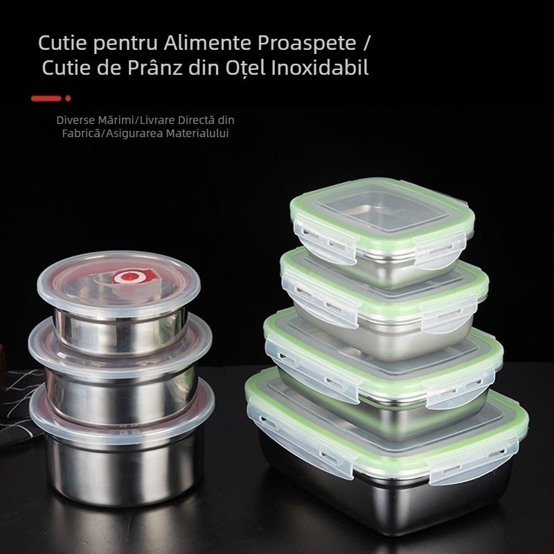 Cutie de depozitare din oțel inoxidabil 304, alimentară, etanșă, păstrează prospețimea, cutie de prânz pentru elevi, potrivită pentru frigider și congelator