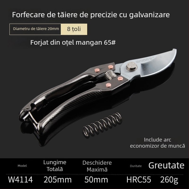 Power Lion Foarfece de grădină cu mâner argintiu, pentru tăierea pomilor și a florilor, unelte metalice