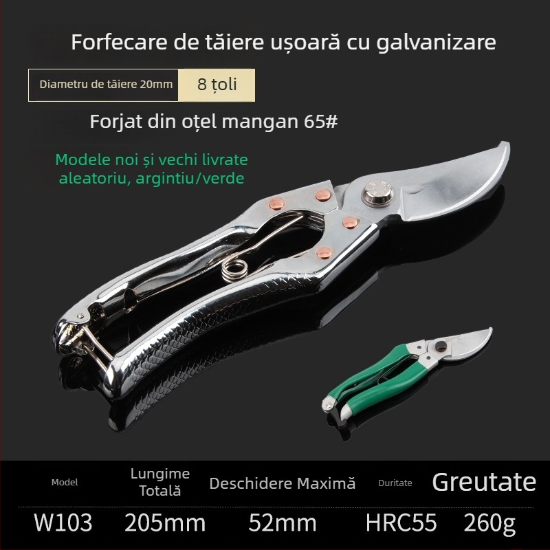 Power Lion Foarfece de grădină cu mâner argintiu, pentru tăierea pomilor și a florilor, unelte metalice