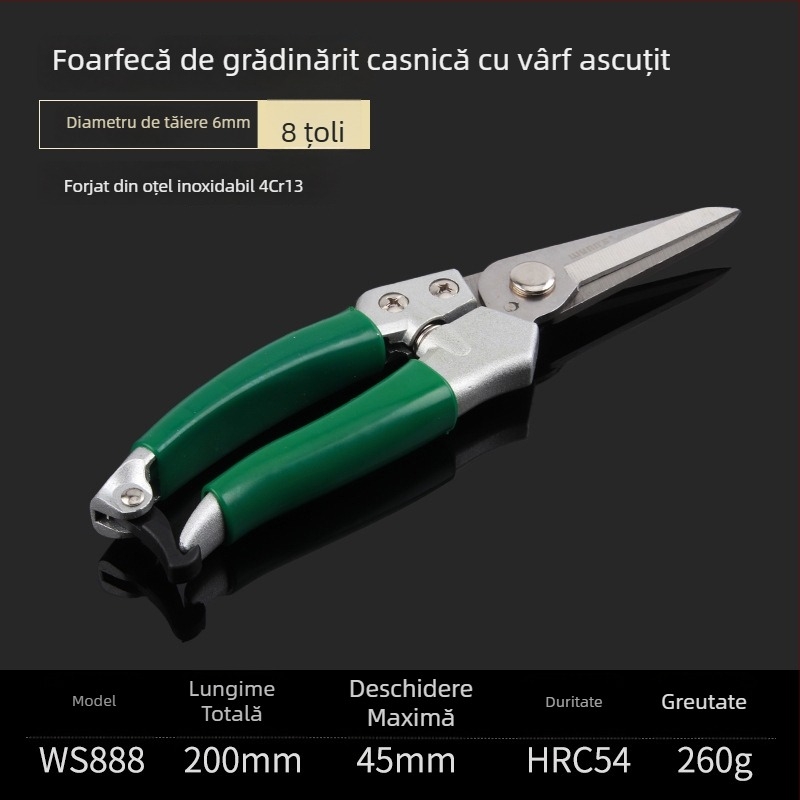 Power Lion Foarfece de grădină cu mâner argintiu, pentru tăierea pomilor și a florilor, unelte metalice
