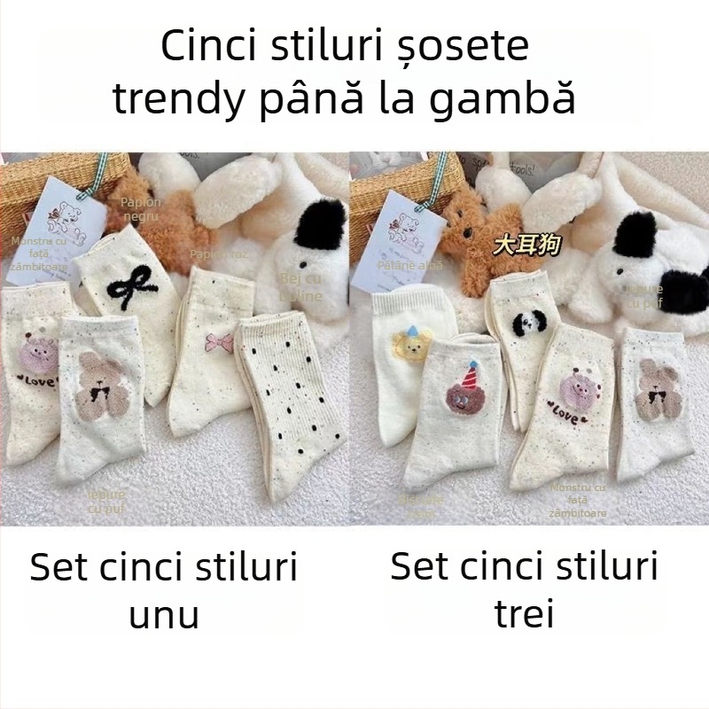 Șosete albe pentru femei, până la gambele medii, 2025 primăvară-toamnă, stil Insta cu fundă și buline, șosete drăguțe în stil japonez