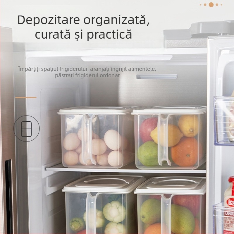 Km Cutie transparentă de depozitare a alimentelor cu capac și mâner, model 6189