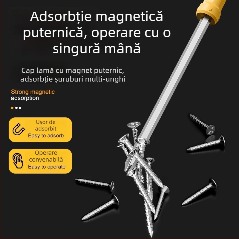 Set de șurubelnițe din oțel S2, izolat, magnetic, cu lungime extinsă, cu cap plat și cap cruciș