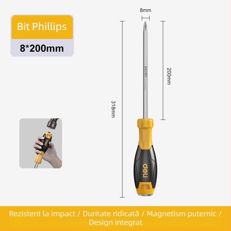 Set de șurubelnițe din oțel S2, izolat, magnetic, cu lungime extinsă, cu cap plat și cap cruciș