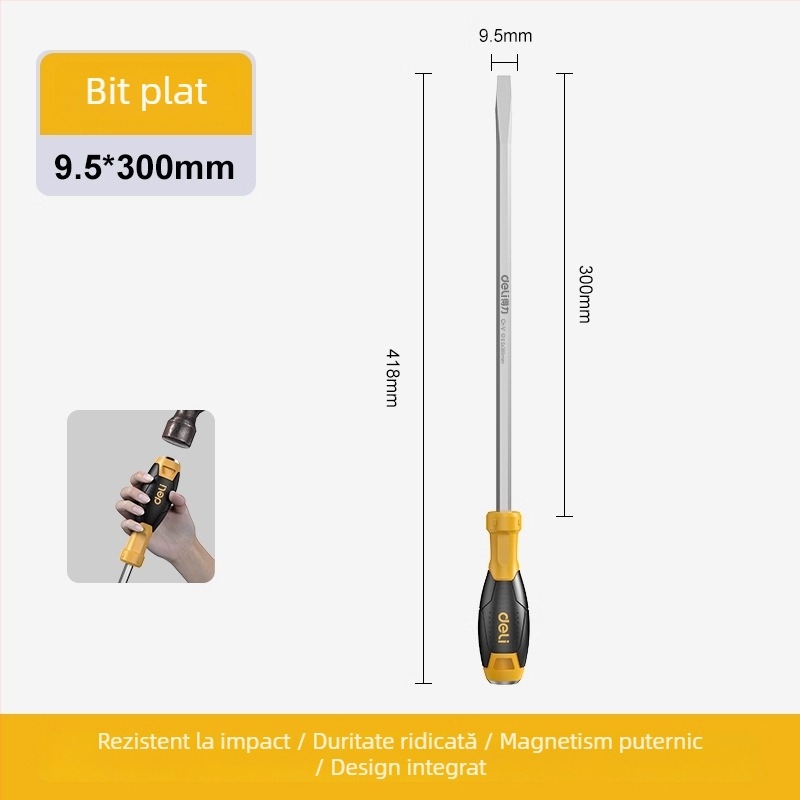 Set de șurubelnițe din oțel S2, izolat, magnetic, cu lungime extinsă, cu cap plat și cap cruciș