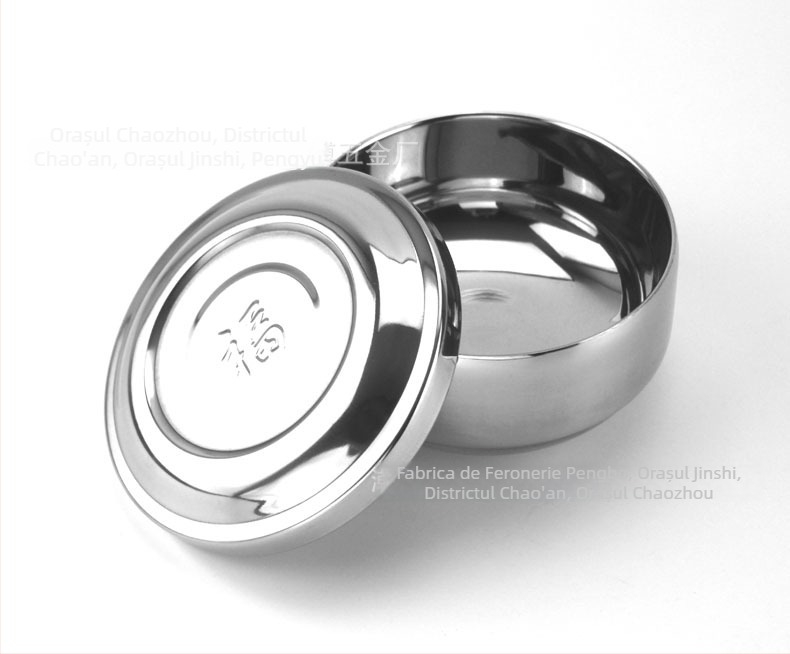 Bol din oțel inoxidabil, cu pereți dubli, cu capac, izolat, diametrul 10,5 cm, pentru orez sau supă, design modern simplu