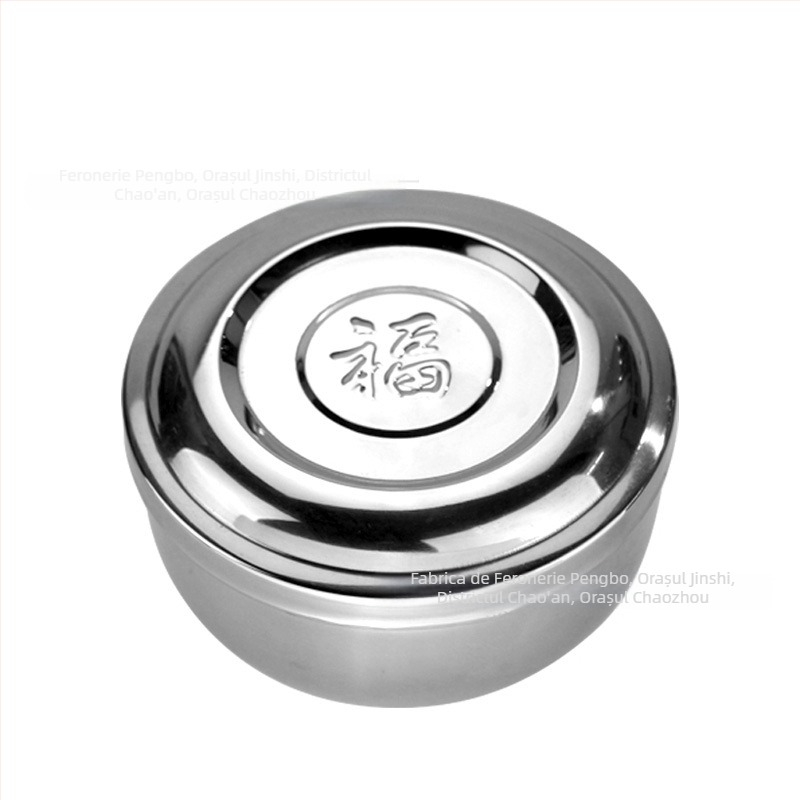 Bol din oțel inoxidabil, cu pereți dubli, cu capac, izolat, diametrul 10,5 cm, pentru orez sau supă, design modern simplu