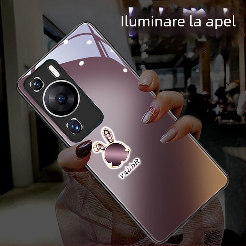 Husă de telefon cu iepuraș în nuanță prune, compatibilă cu Oppo Reno13, Reno12 cu iluminare, Reno11 și Reno14 Pro