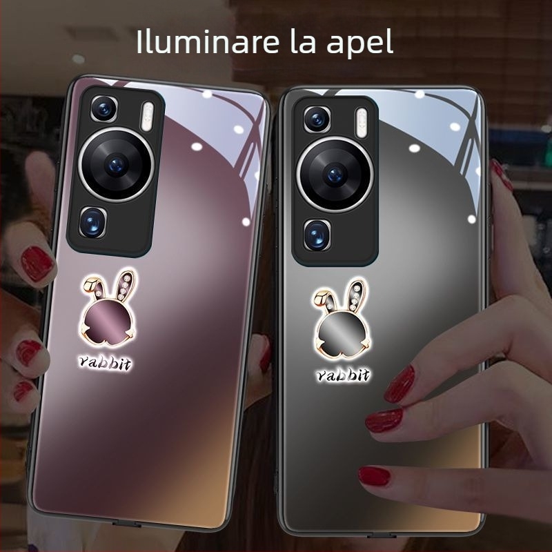 Husă de telefon cu iepuraș în nuanță prune, compatibilă cu Oppo Reno13, Reno12 cu iluminare, Reno11 și Reno14 Pro