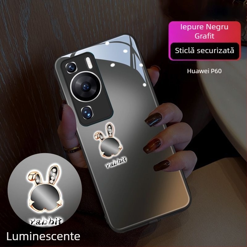 Husă de telefon cu iepuraș în nuanță prune, compatibilă cu Oppo Reno13, Reno12 cu iluminare, Reno11 și Reno14 Pro