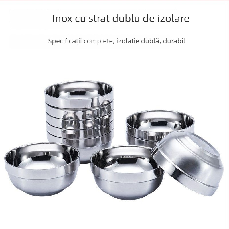 Veselă din oțel inoxidabil, cu pereți dubli și izolație termică, pentru copii, cantina școlii și uz casnic; bol pentru supă, tăiței și orez – cadou