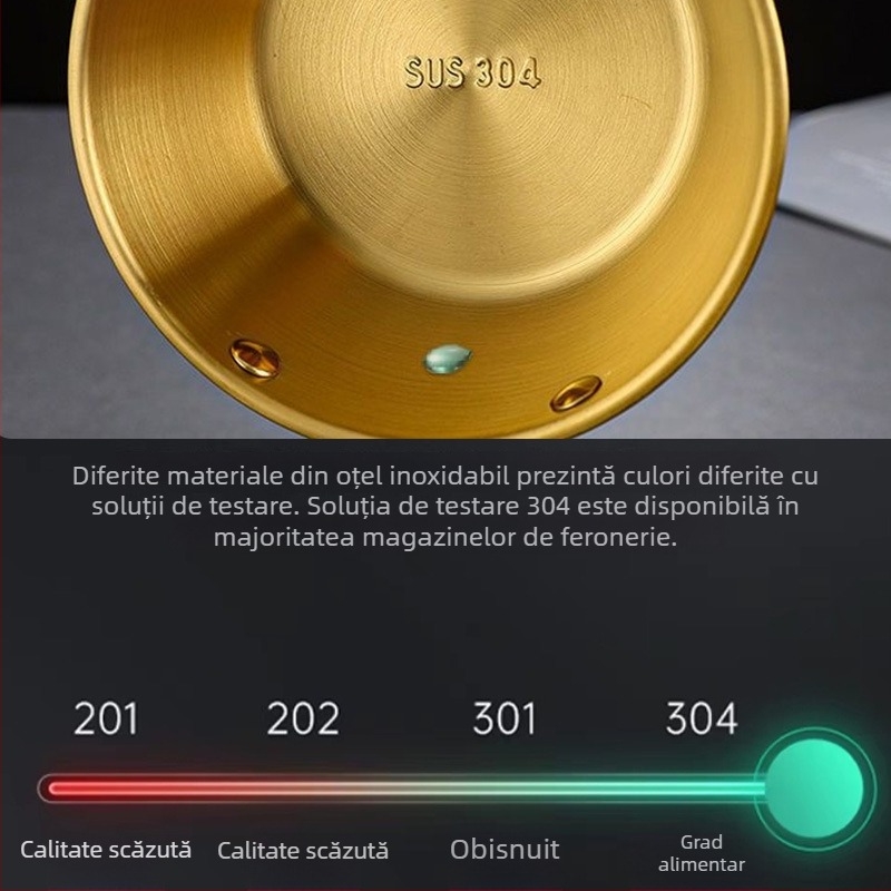 Vas mic din oțel inoxidabil auriu, stil coreean, cu mâner — bol mic pentru gustări și sosuri de hot pot, bucătărie japoneză