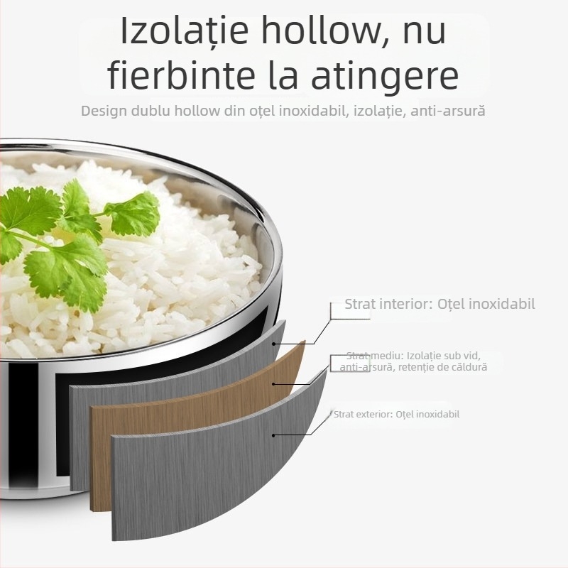 Vas din oțel inoxidabil cu izolație în vid, două straturi, rezistent la căldură, pentru orez și condimente, pentru copii