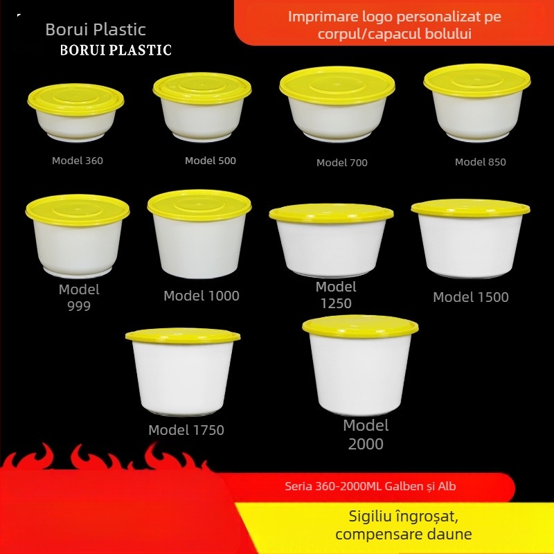 Boluri rotunde din plastic PP, de unică folosință, cu capac, pentru livrare și conservare, imprimare logo disponibil, vase de catering