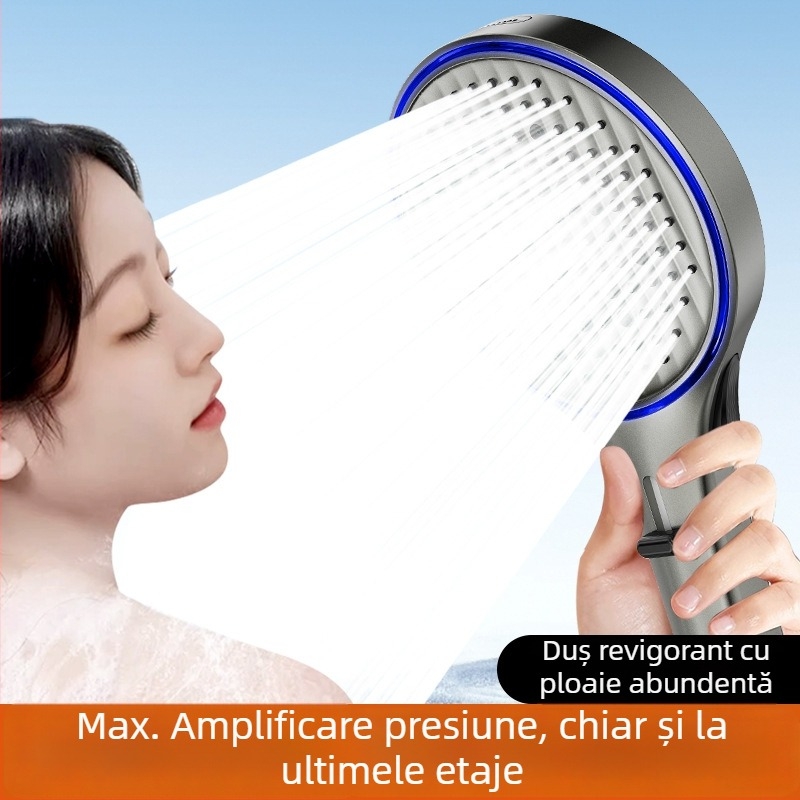 Cap de duș cu lumină ambientală reglabilă prin temperatură, cu duză de mână – presiune înaltă, duș multifuncțional
