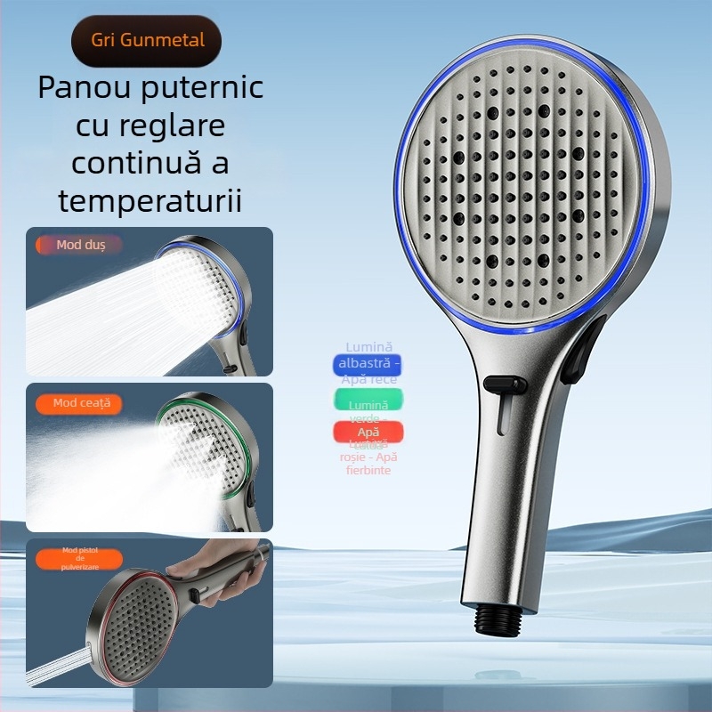Cap de duș cu lumină ambientală reglabilă prin temperatură, cu duză de mână – presiune înaltă, duș multifuncțional