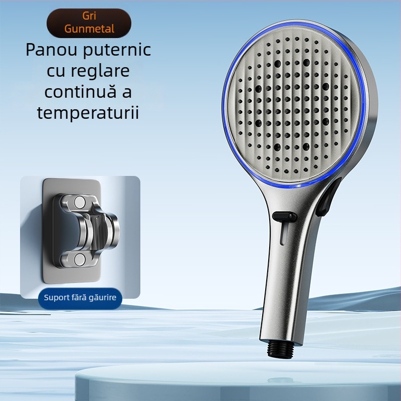 Cap de duș cu lumină ambientală reglabilă prin temperatură, cu duză de mână – presiune înaltă, duș multifuncțional