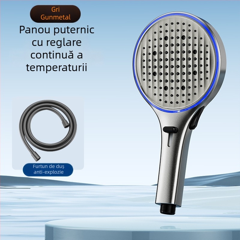 Cap de duș cu lumină ambientală reglabilă prin temperatură, cu duză de mână – presiune înaltă, duș multifuncțional