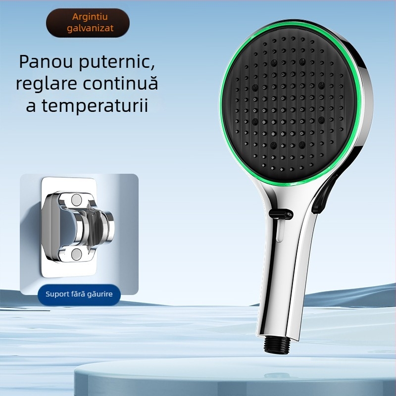 Cap de duș cu lumină ambientală reglabilă prin temperatură, cu duză de mână – presiune înaltă, duș multifuncțional