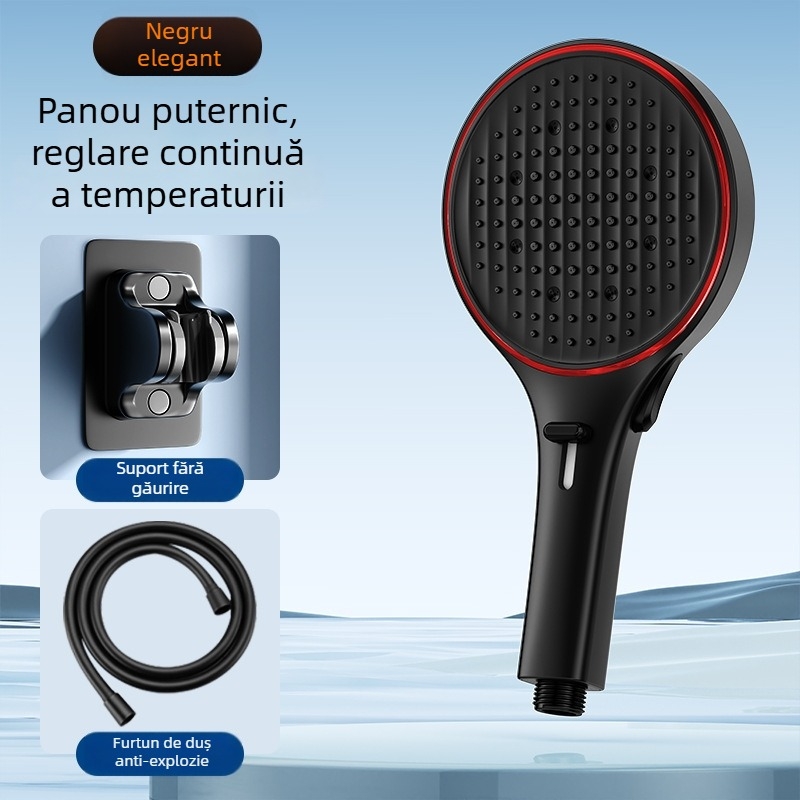 Cap de duș cu lumină ambientală reglabilă prin temperatură, cu duză de mână – presiune înaltă, duș multifuncțional