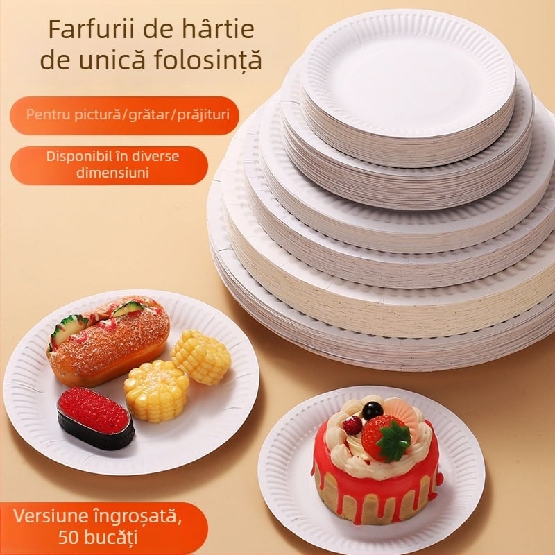 Farfurii de unică folosință pentru cină, farfurii albe din hârtie groase, pentru petreceri de ziua de naștere, tort, mâncare și gustări, picnic