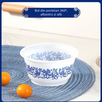 Bol de plastic de unică folosință, design albastru și alb, rotund pentru masă, potrivit pentru nunți, utilizare acasă și petrecere de casă nouă, îngroșat și rezistent la temperaturi înalte