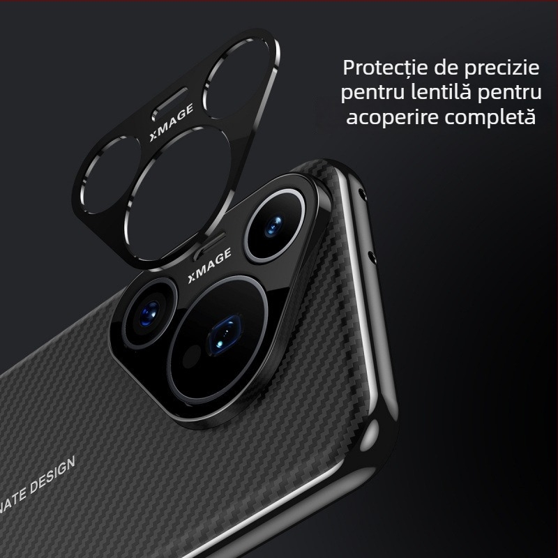 Husă pentru Huawei P70 Pro, cu model din fibră de carbon și piele PU, protecție completă Pura 70 Pro+