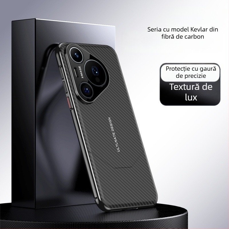 Husă pentru Huawei P70 Pro, cu model din fibră de carbon și piele PU, protecție completă Pura 70 Pro+