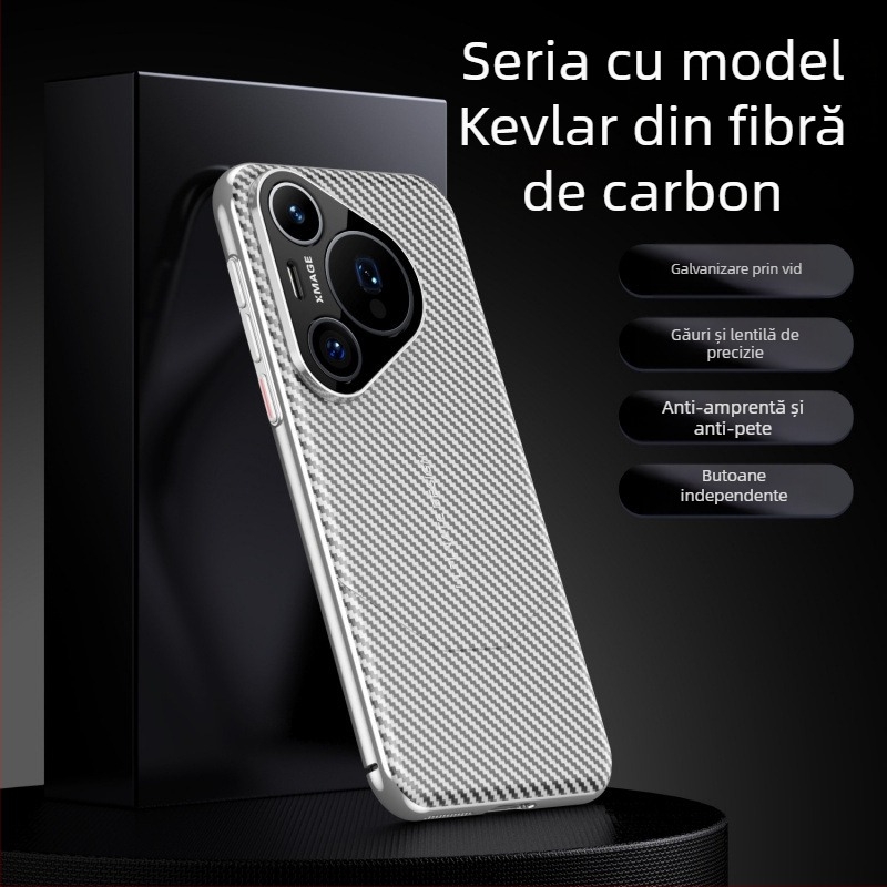 Husă pentru Huawei P70 Pro, cu model din fibră de carbon și piele PU, protecție completă Pura 70 Pro+