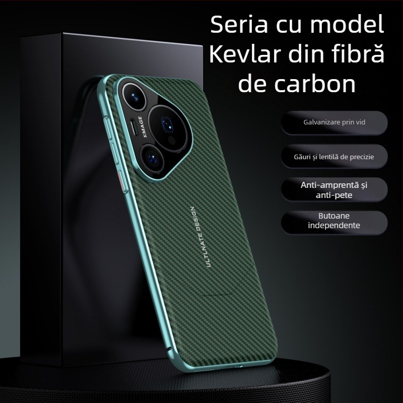 Husă pentru Huawei P70 Pro, cu model din fibră de carbon și piele PU, protecție completă Pura 70 Pro+
