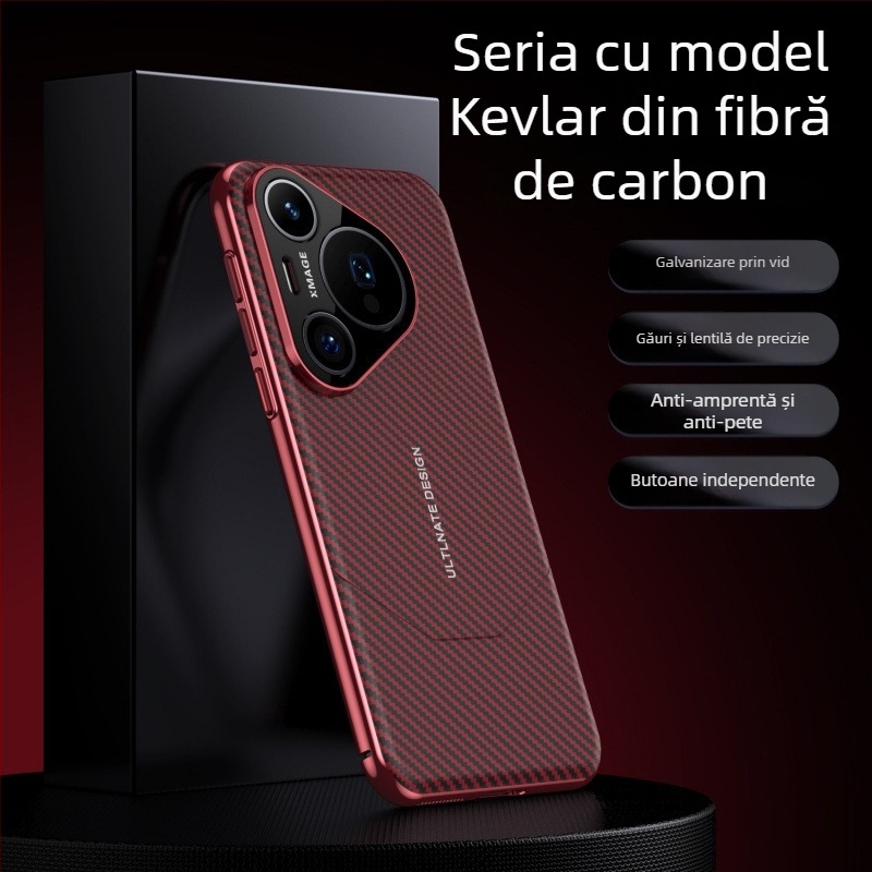 Husă pentru Huawei P70 Pro, cu model din fibră de carbon și piele PU, protecție completă Pura 70 Pro+