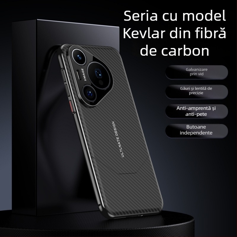 Husă pentru Huawei P70 Pro, cu model din fibră de carbon și piele PU, protecție completă Pura 70 Pro+