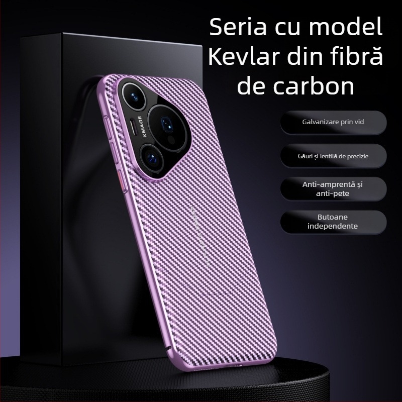Husă pentru Huawei P70 Pro, cu model din fibră de carbon și piele PU, protecție completă Pura 70 Pro+