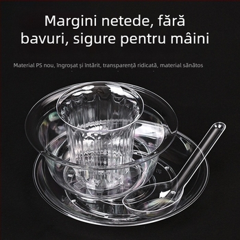 Vas de unică folosință din plastic transparent cu lingură, de calitate alimentară, 300 ml, rotund, pentru uz comercial sau casnic